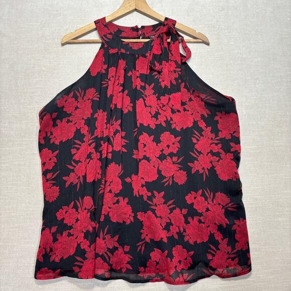 torrid Tops - Torrid Floral Sleeveless Halter Bow Top 2X Red Black Dark Romantic Whimsygoth